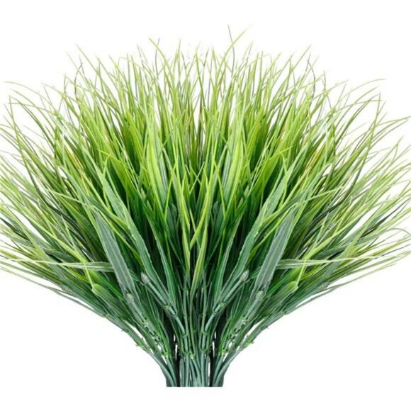 Artificial Outdoor Grass 12 Bundles UV Resistant Faux Plants Garden Decor - Picture 1 of 8
